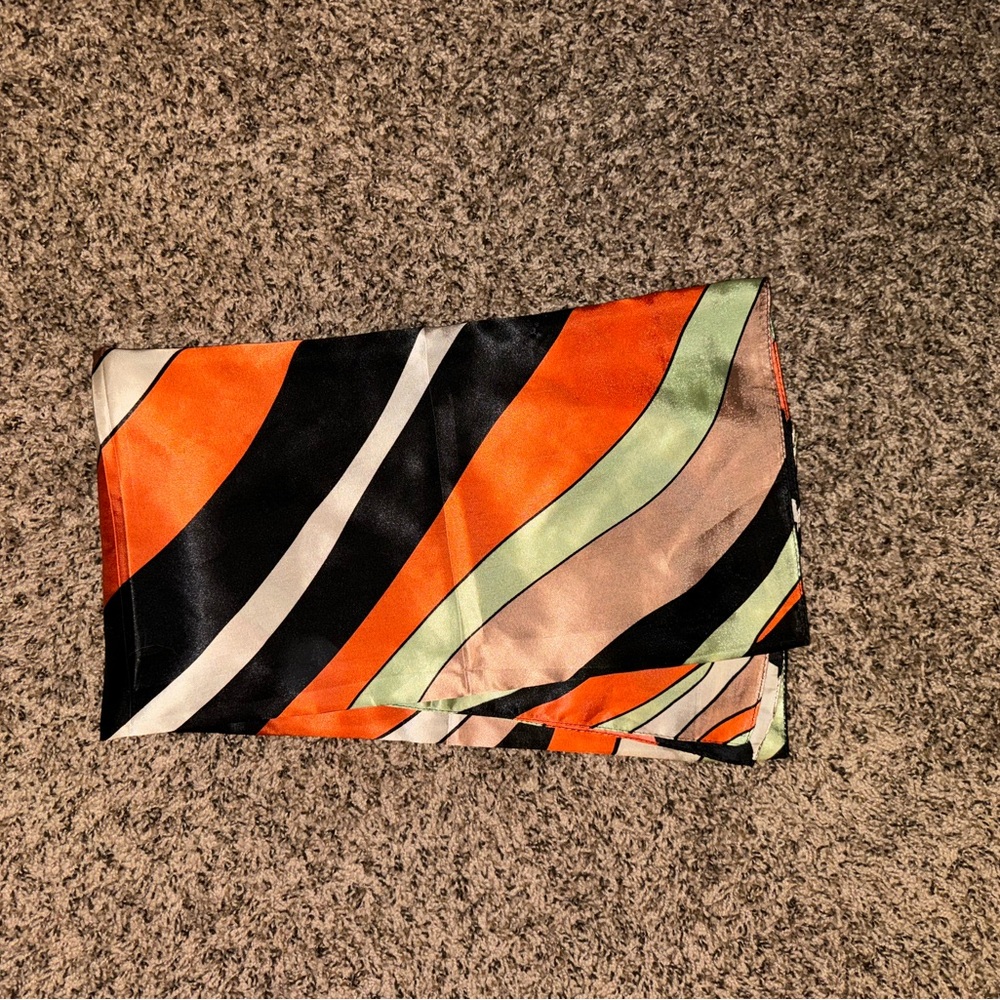 Striped Orange Black Multicolor Silk Scarf